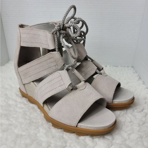 Sorel Joanie II Womens Wedge Sandals Size 10.5 Lace Up Beige Gladiator Shoes - Picture 1 of 10
